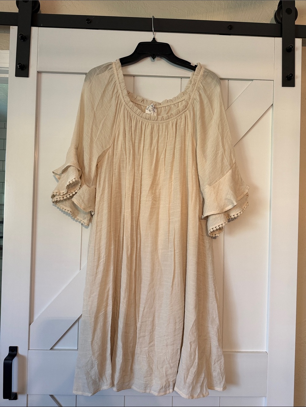 Boho Cream Peasant Dress with Ruffle Sleeves